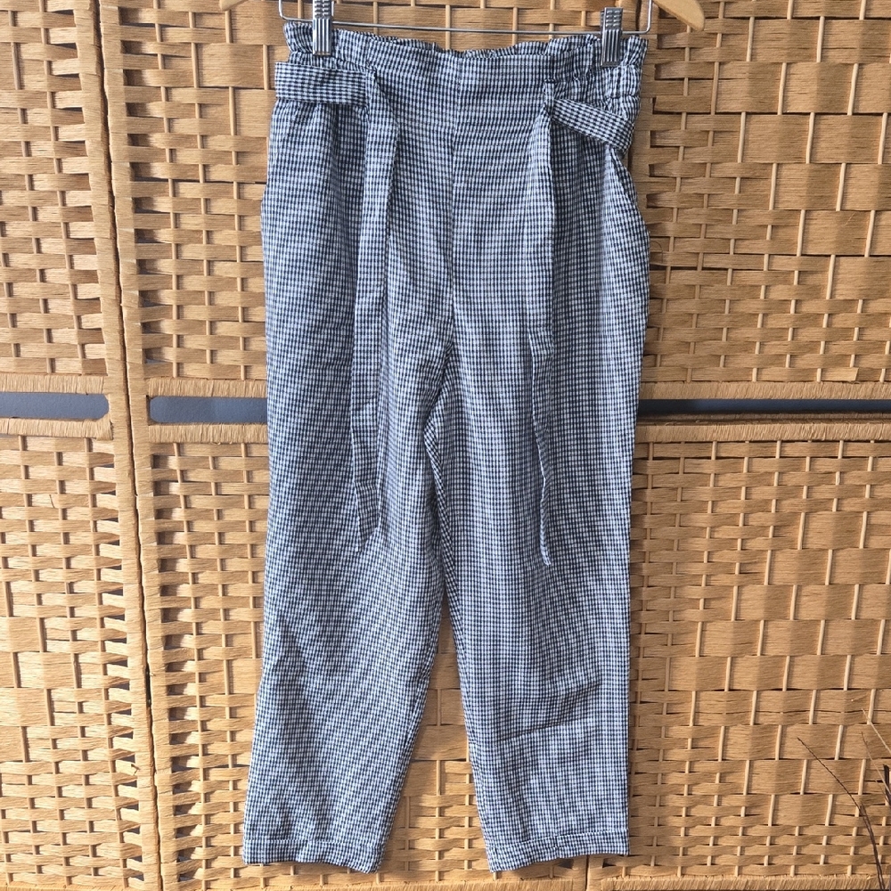Sienna Sky Black & White Gingham Paperbag Waist Chinos with Tie